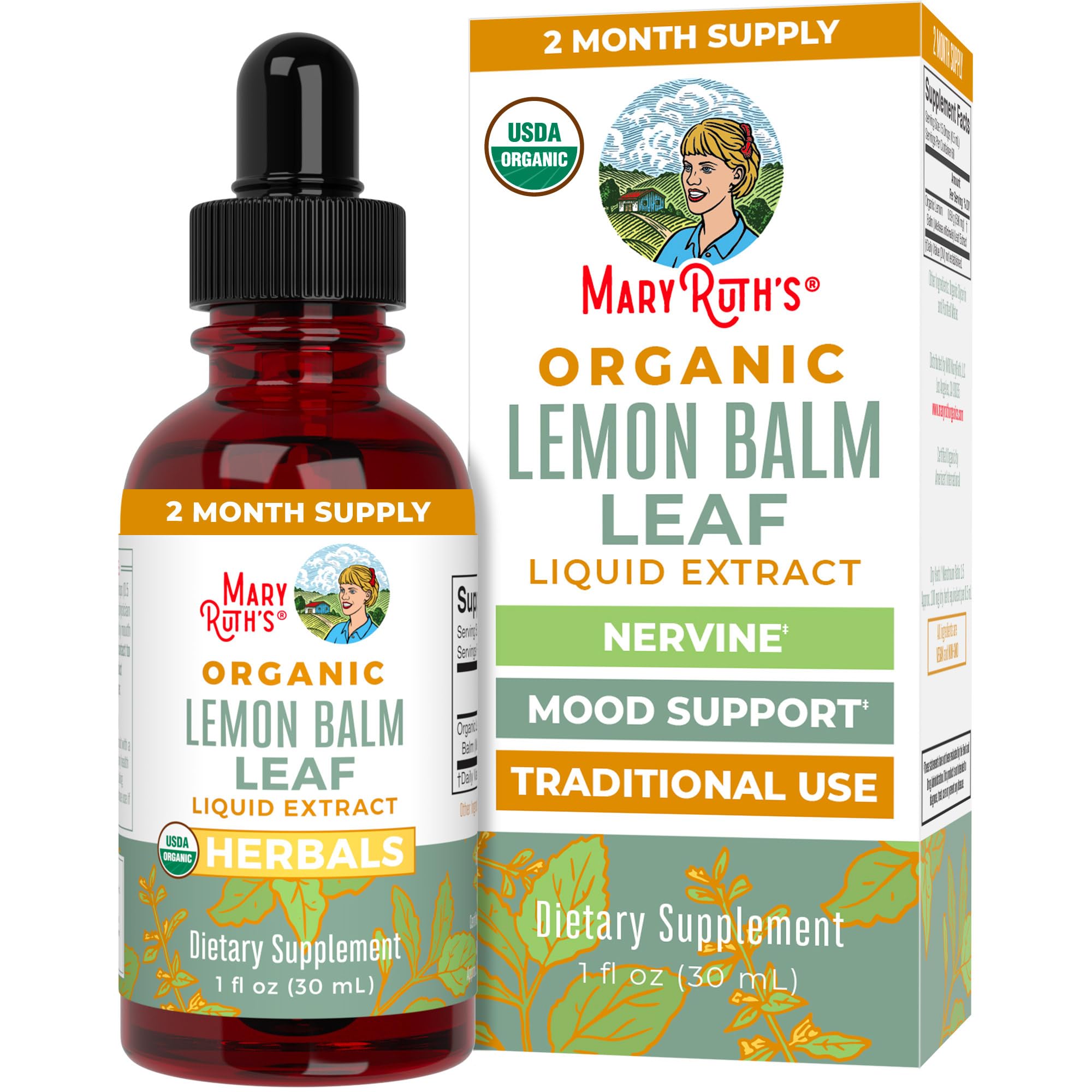 MaryRuth Organics Lemon Balm Leaf Liquid Extract | Mood Support | Relaxation | Calming | Nervine Herbal | Lemon Balm Tincture | USDA Organic | Vegan | Non-GMO | Gluten Free | 1 Fl Oz