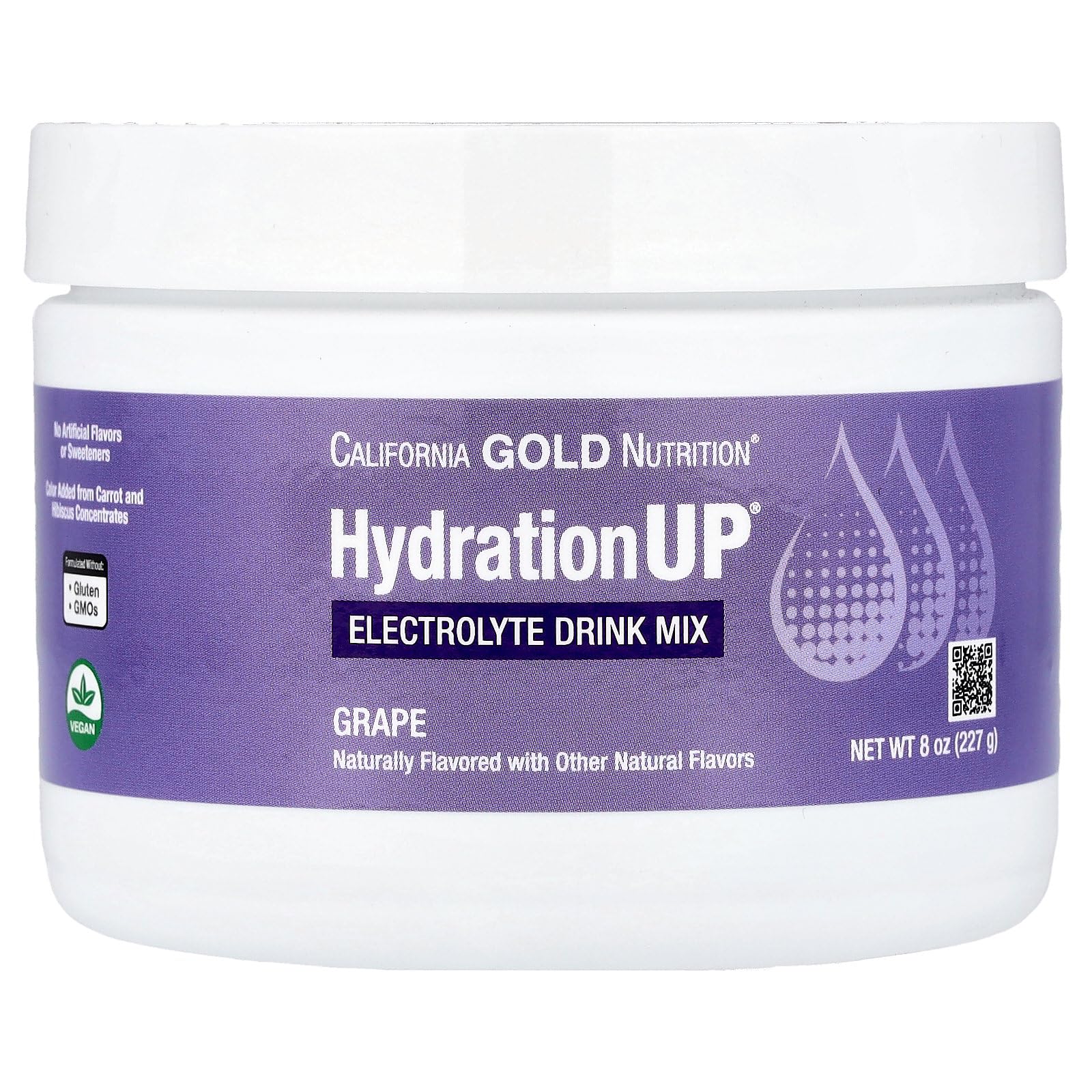 California Gold Nutrition HydrationUP® Electrolyte Drink Mix | Grape Flavor | Calcium, Potassium, Vitamin C & E | 8 oz (227 g)