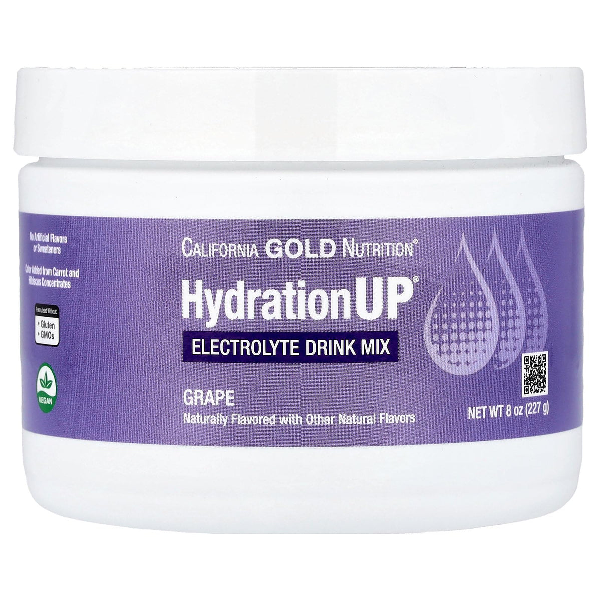 California Gold Nutrition HydrationUP® Electrolyte Drink Mix | Grape Flavor | Calcium, Potassium, Vitamin C & E | 8 oz (227 g)