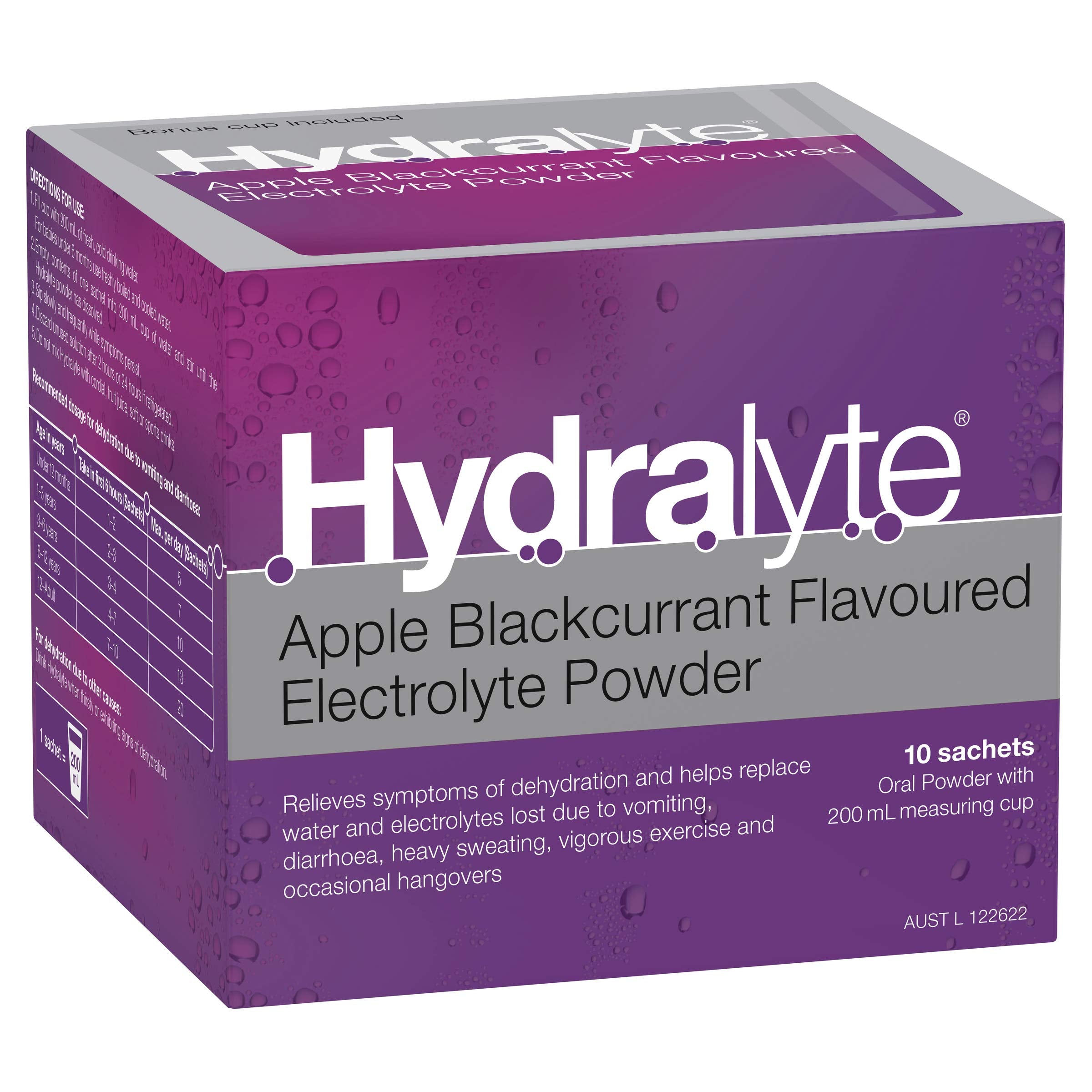 HYDRALYTE Electrolyte Powder - Apple Blackcurrant - Rehydration Solution - 10 Sachets