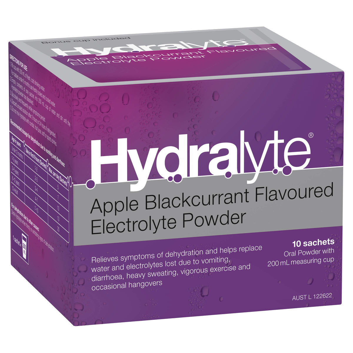 HYDRALYTE Electrolyte Powder - Apple Blackcurrant - Rehydration Solution - 10 Sachets