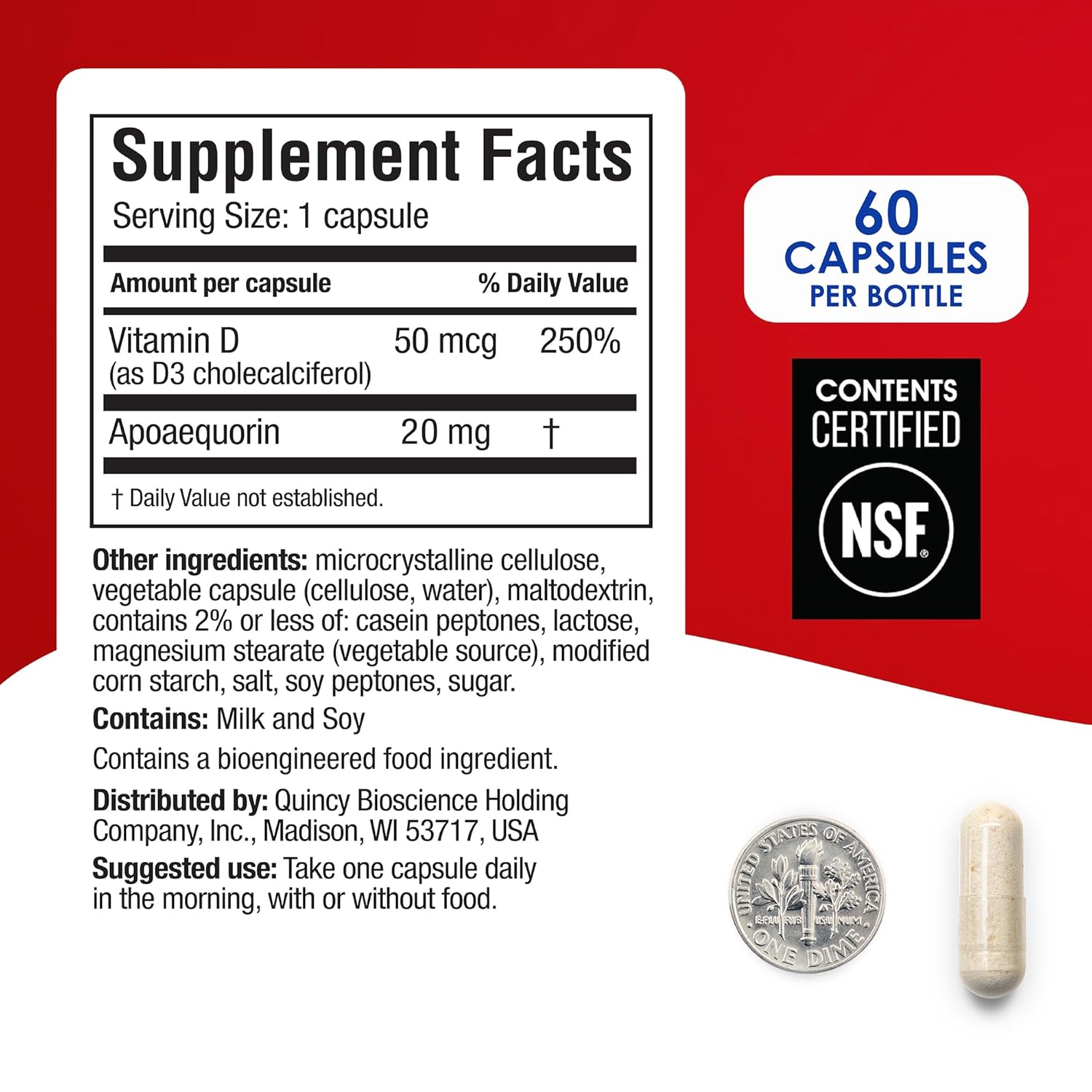 Prevagen Extra Strength 20mg، 60 كبسولة مع Apoaequorin وفيتامين D لدعم الصحة الدماغية والوظائف الإدراكية.