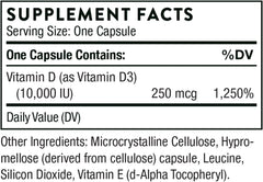 THORNE Vitamin D3 Supplement - Supports Healthy Bones, Teeth Muscles, Cardiovascular & Immune Function - Gluten, Dairy & Soy-Free - 10,000 IU - 60 Capsules