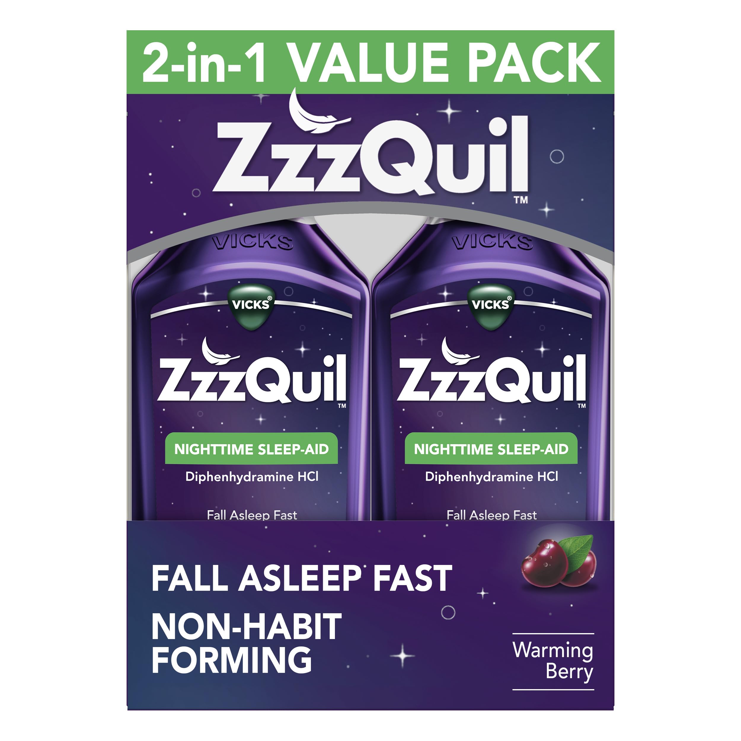 ZzzQuil Nighttime Sleep Aid Liquid, Berry Flavor, Warming Relief (24oz)
