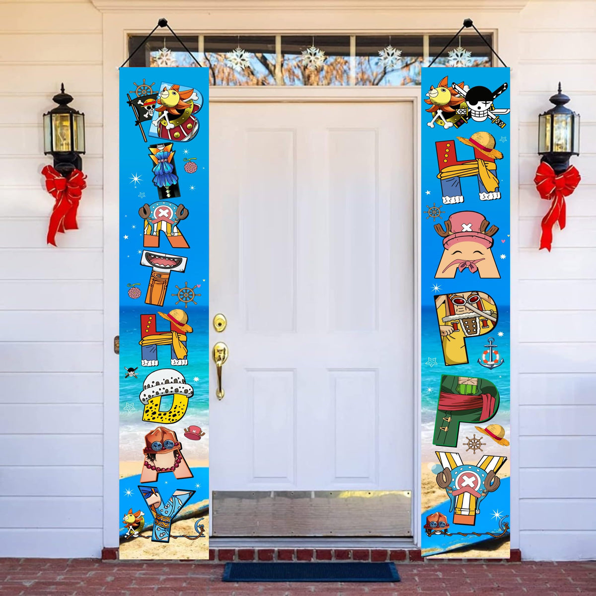 2-Piece H Cartoon Birthday Porch Sign & Door Hanging Banner - Party Decorations