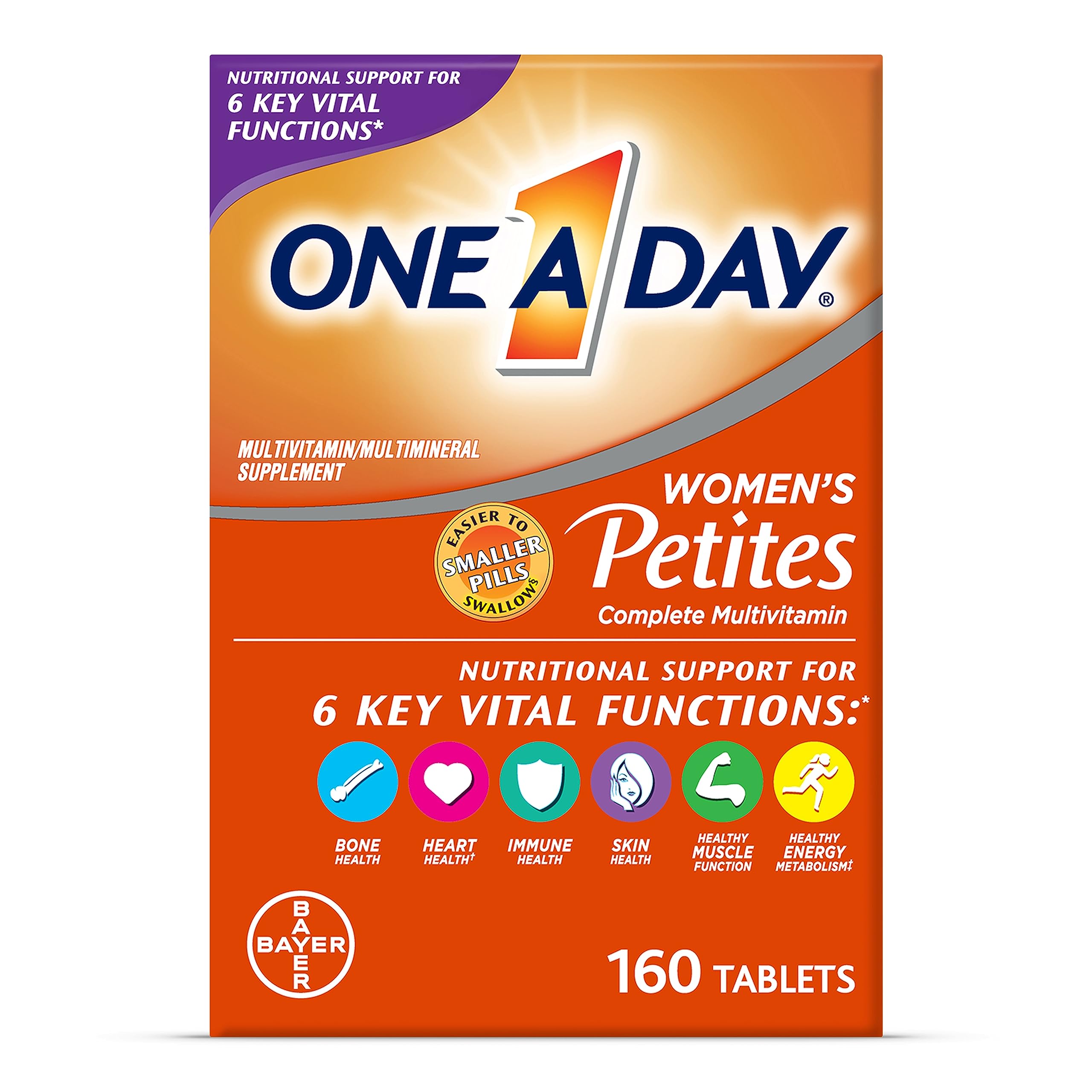 ONE A DAY Women's Petites Multivitamin - Immune Support with Vitamins A, C, D, E & Zinc (160 Count)