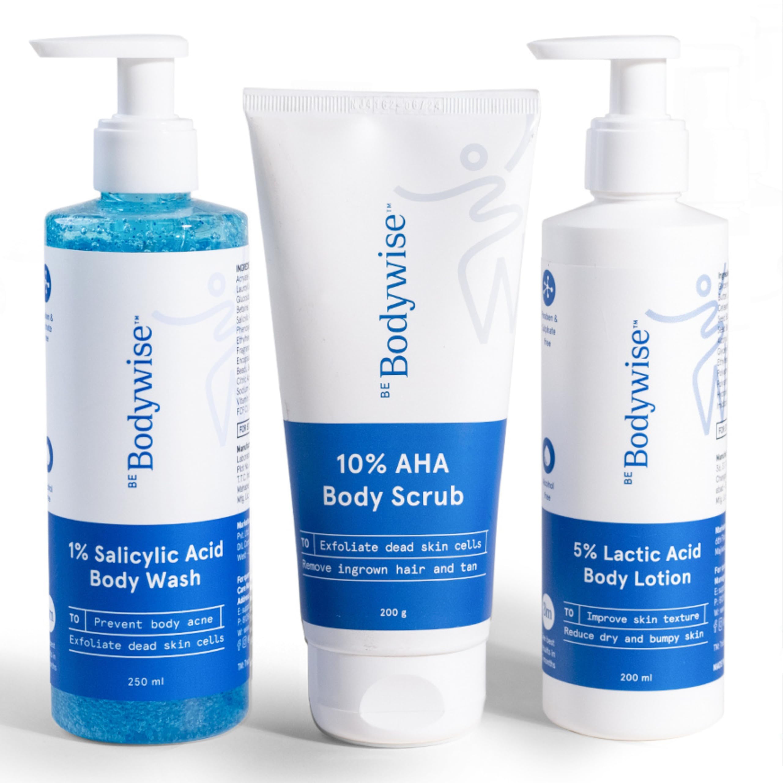 Be Bodywise Strawberry Skin Pack - Body Wash, Lactic Acid Body Lotion & AHA Scrub for Exfoliation, Acne, Uneven Skin