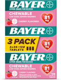Bayer أسبيرين بجرعة منخفضة بتركيز ٨١ ملغ قابل للمضغ للحفاظ على صحة القلب وتخفيف الألم (٣٦ قرص)