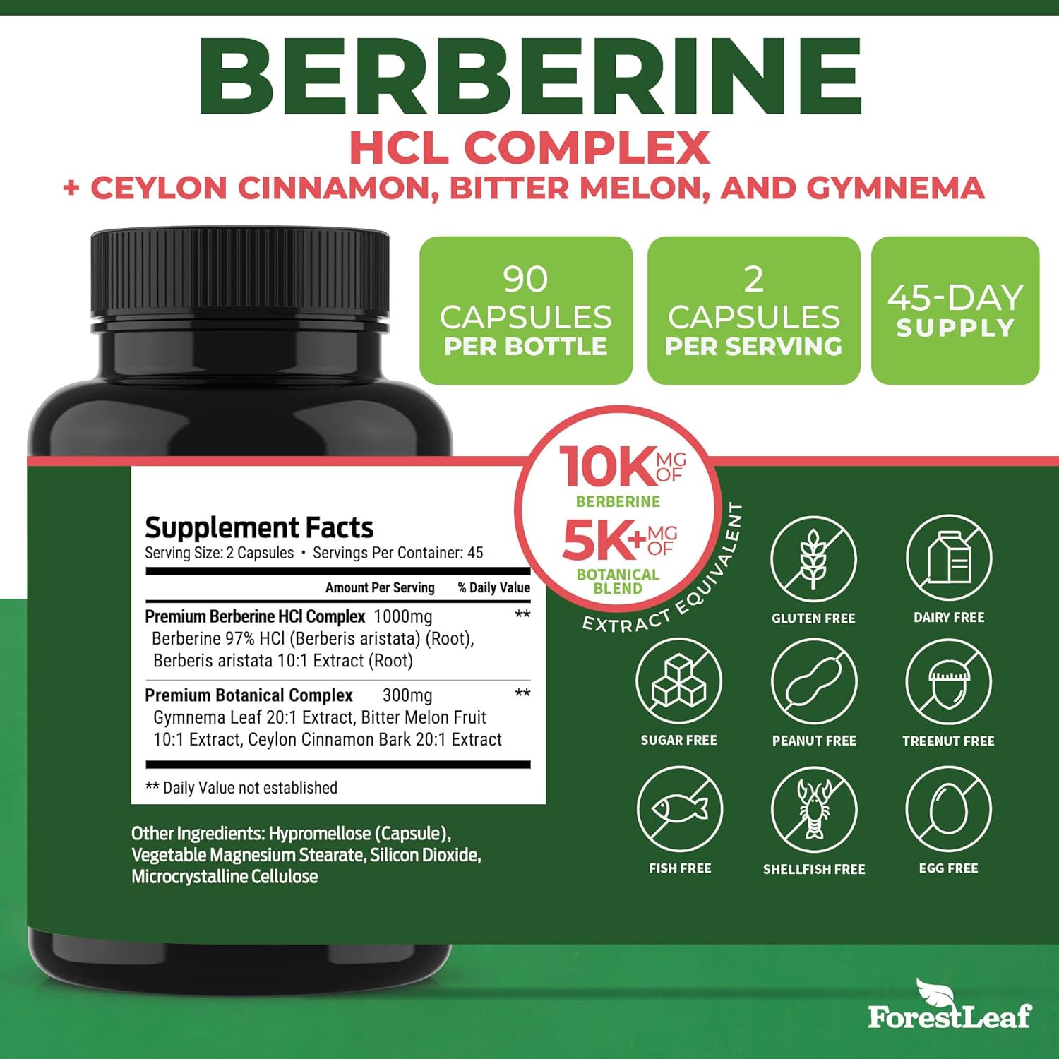 High-potency berberine HCl supplement with ceylon cinnamon and bitter melon for weight management