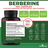 High-potency berberine HCl supplement with ceylon cinnamon and bitter melon for weight management