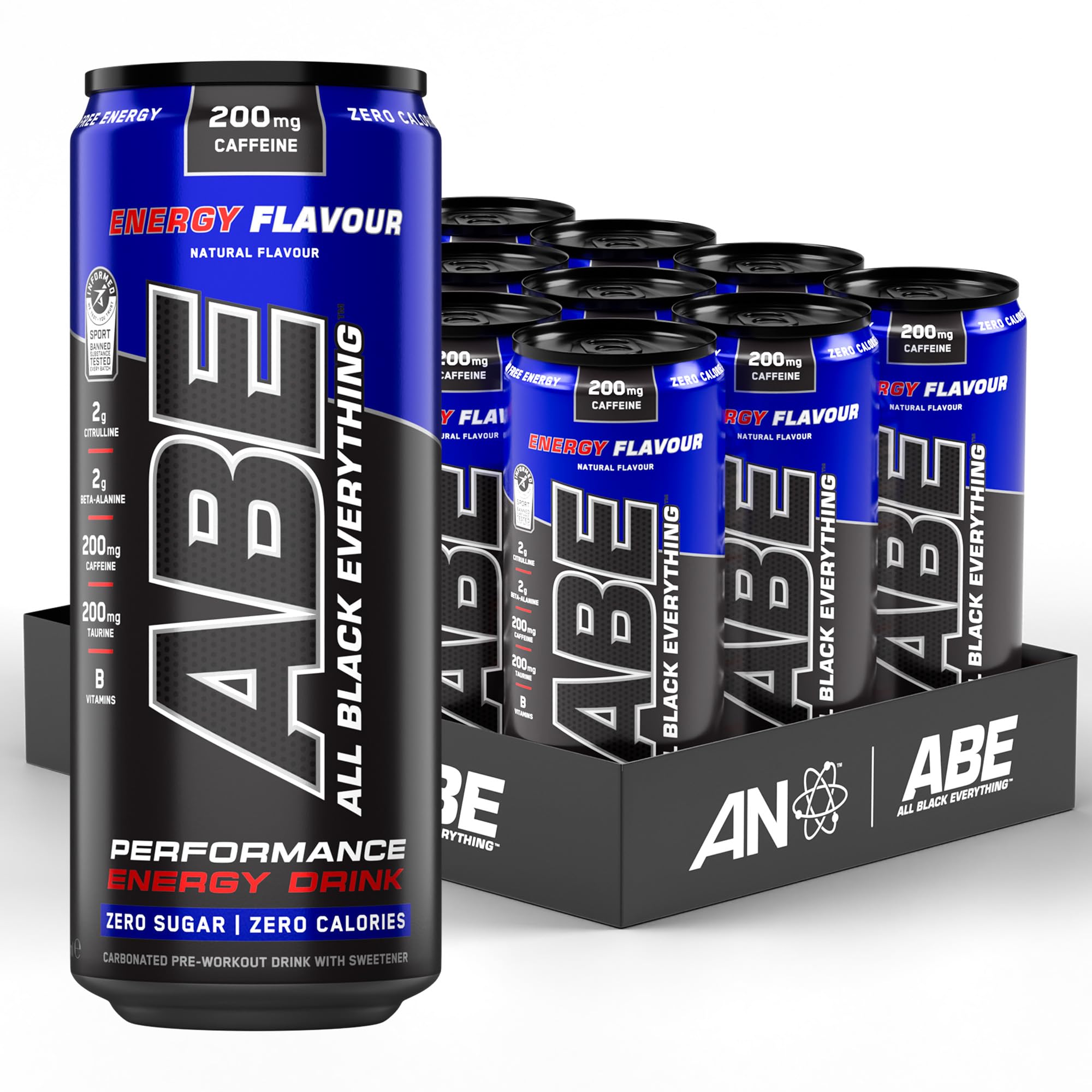 Applied Nutrition ABE Pre Workout Cans - All Black Everything Energy Drink, Sugar-Free Carbonated Beverage
