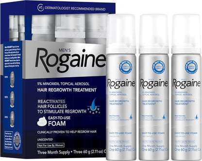 Men's Rogaine 5% Minoxidil Foam – Hair Regrowth Treatment, 3-Month Supply
