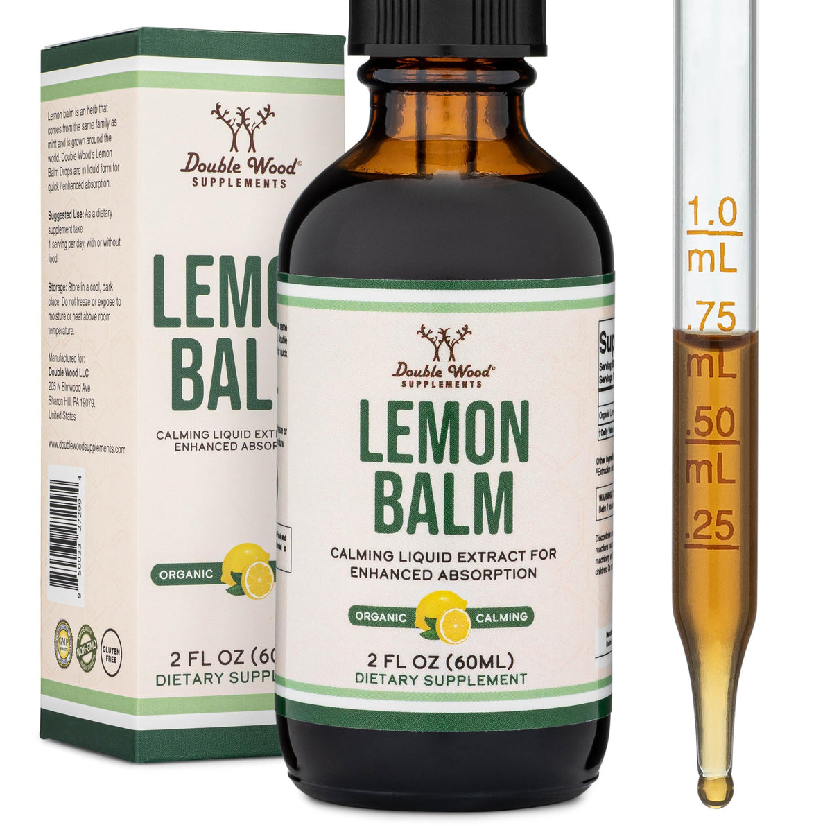 Organic Lemon Balm Tincture Drops 590mg - Fast-Absorbing for Calm & Relaxation | 2FL OZ by Double Wood Supplements