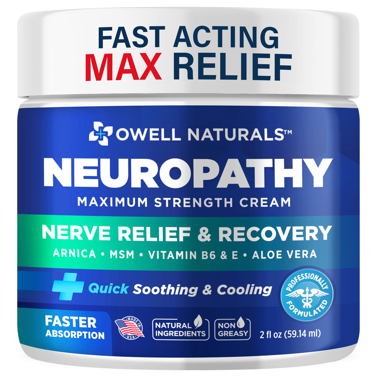 OWELL NATURALS Neuropathy Nerve Relief Cream - Extra Strength for Foot, Hands, Legs