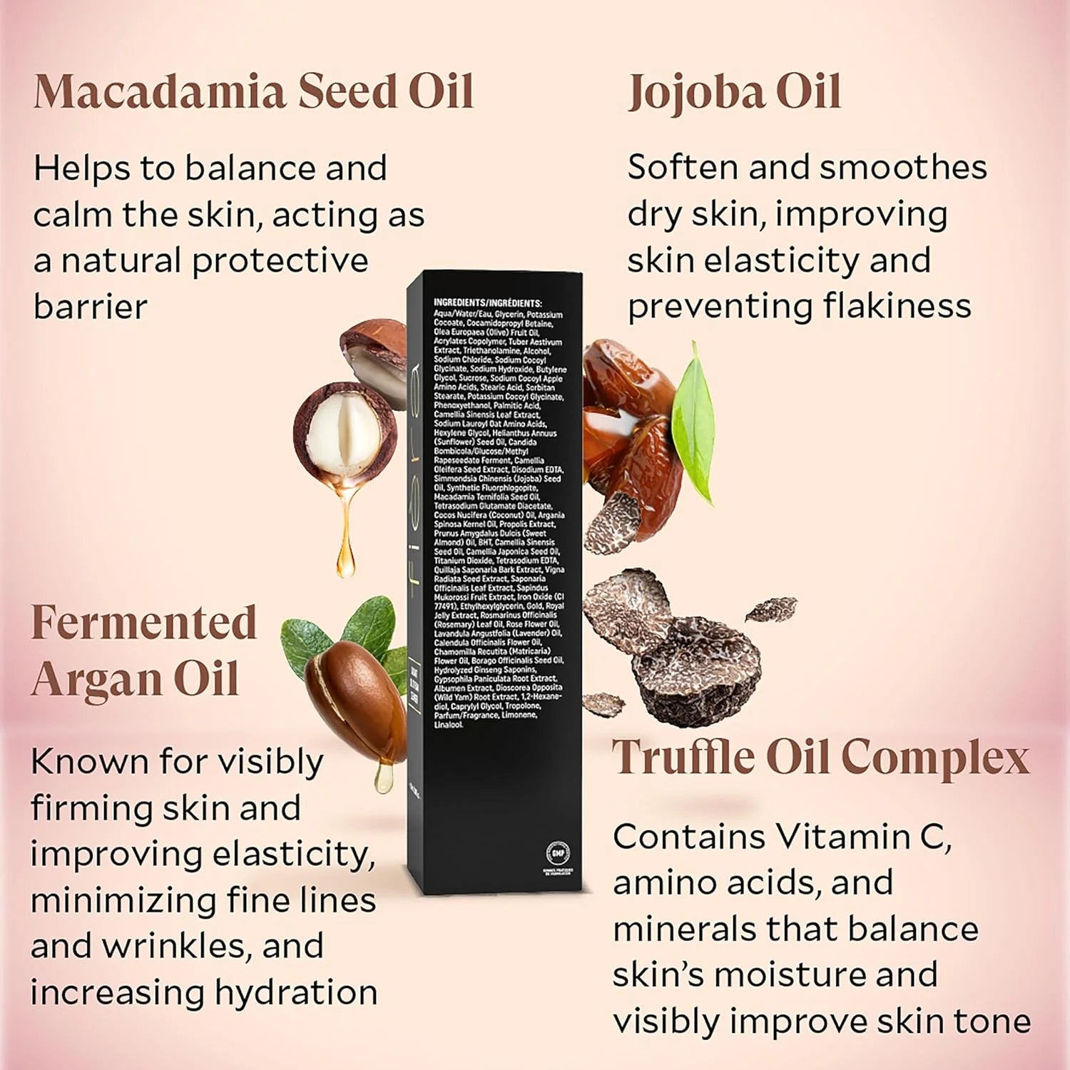 FIÈRA oil-to-foam cleanser:  Truffle oil complex gently cleanses and moisturizes all skin types.