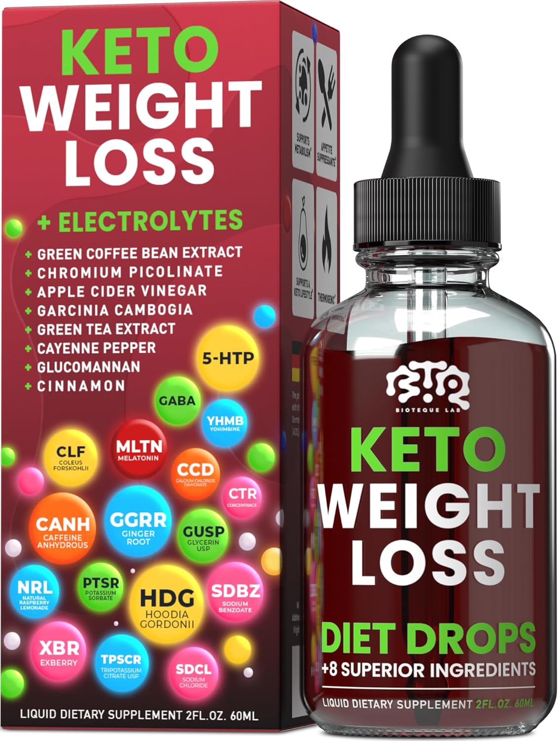 قطرات خسارة الوزن Keto، مع خل التفاح و خلاصة القهوة الخضراء