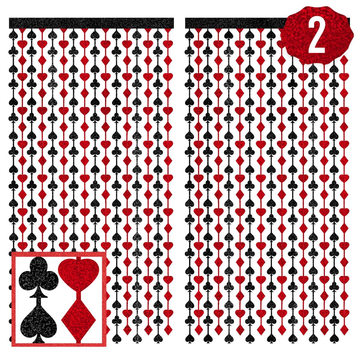 xo, Fetti Red & Black Casino Curtain Set - Poker Theme Party Backdrop for Photo Booths