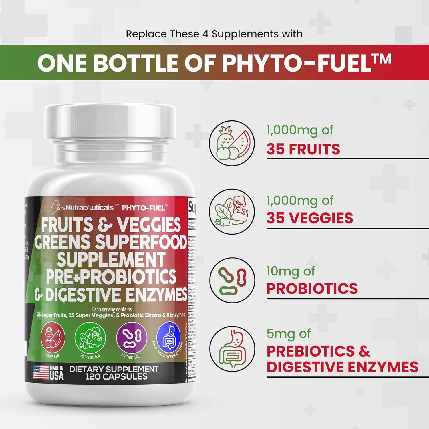 مكمل_superfood_ من 70 फल و सब्जी، مع البروبيوتيكس والإنزيمات الهضمية.