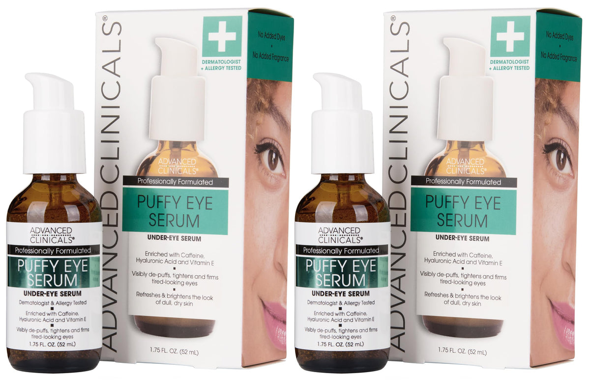 Advanced Clinicals Puffy Eyes Treatment Eye Serum - Anti-Aging & Brightening Under Eye Care (2-Pack)