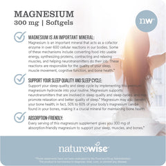 NatureWise Magnesium Softgels 300mg - Absorption-Friendly, Marine-Derived - Supplement for Sleep, Bone and Muscle Health - Non-GMO, Soy & Gluten-Free - 90 Count[1-Month Supply]