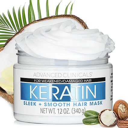 Advanced Clinicals Keratin Hair Mask: Repair & Restore Damaged Hair (12oz)