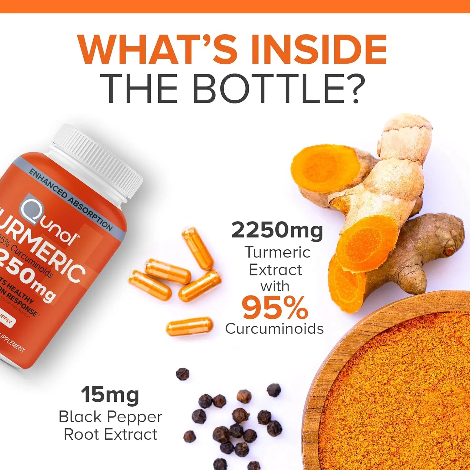 Qunol Turmeric، 2250mg، 90 كبسولة، مع 95% Curcuminoids.