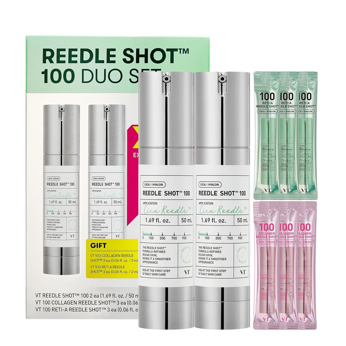 VT Cosmetics Reedle Shot 100 Duo Set (Collagen & Retinol) - Microneedling Serum