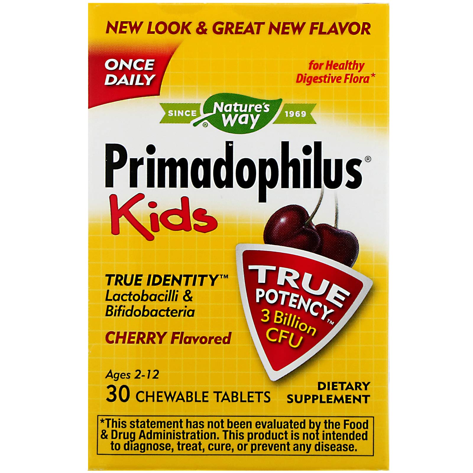 Nature's Way Primadophilus Kids Probiotic Chewable - Cherry Flavor, 3 Billion CFU, 30 Tablets
