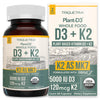Organic Plant D3 + K2 | 5000 IU D3 + 120 mcg K2 (MK7) | Vegan, Whole Food, Enhanced Digestion | 60 Count