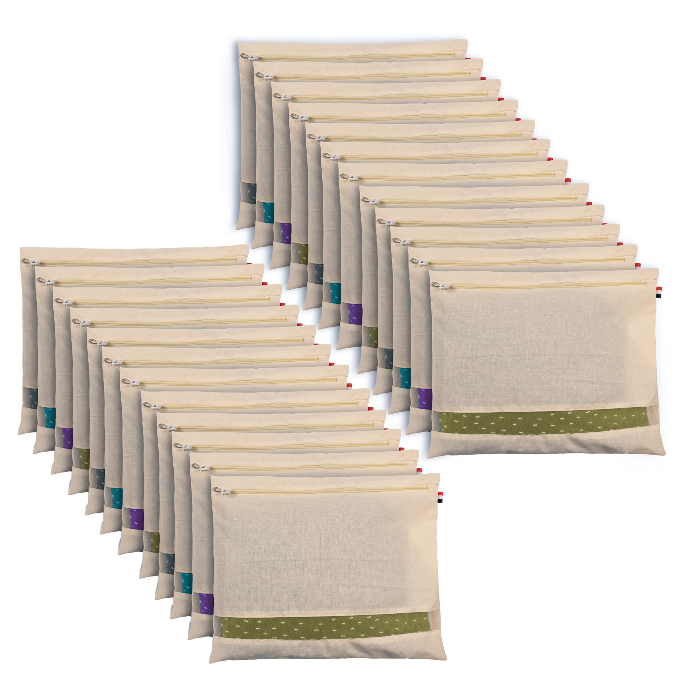 SOLSTICE Cotton Saree Storage Bags with Zip Closure - Single Size (16x14 Inches) with Transparent Mesh Window - Pack of 6