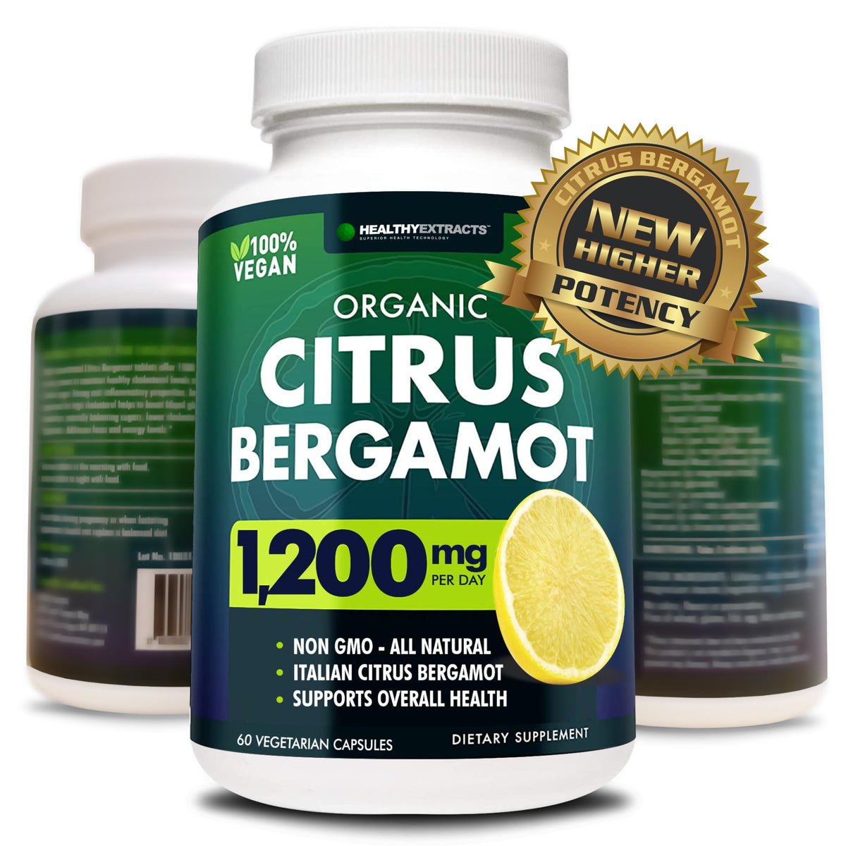 HEALTHYEXTRACTS Bergamot Citrus Extract Supplement - 150:1 Extract, 1200 Mg Per Serving, 80% Polyphenols - High Cholesterol Support - Italian Origin - 60 Capsules