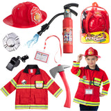 Born Toys 8 PC Premium Washable Kids Fireman Costume & Accessories Set