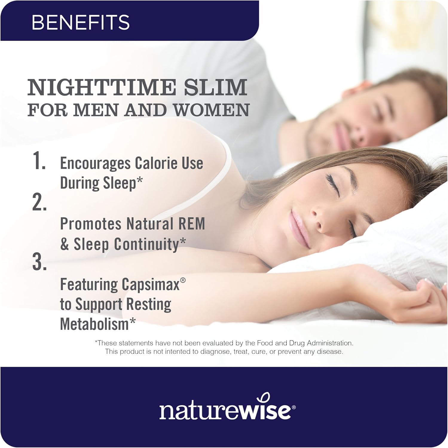 Naturewise Nighttime Fitness Support Supplement & Natural Sleep Aid with Cayenne Extract, Green Coffee Bean, GABA, L-Theanine - Vegetarian, Non-GMO - 60 Capsules[1-Month Supply]