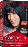 Revlon ColorSilk with Bond Repair Complex, Permanent Hair Color, 100% Gray Coverage, Ammonia Free Hair Dye, Vegan Keratin, 12 Natural Blue BlacK