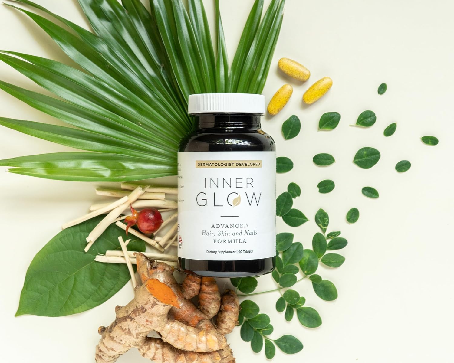 Hair, skin, and nails vitamins with biotin and collagen for beauty support.