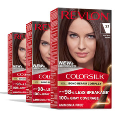 Revlon ColorSilk with Bond Repair Complex, Permanent Hair Color, 100% Gray Coverage, Ammonia Free Hair Dye, Vegan Keratin, 27 Deep Rich Brown