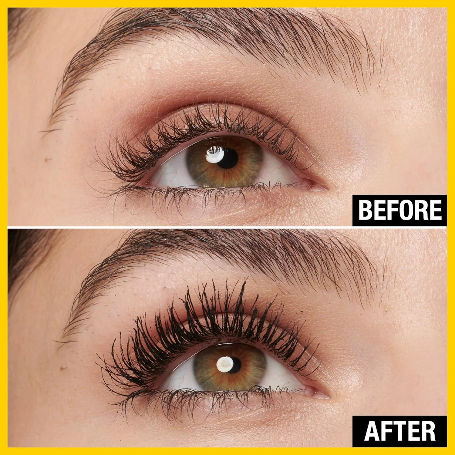 Glam black washable mascara for volumizing and defining lashes.