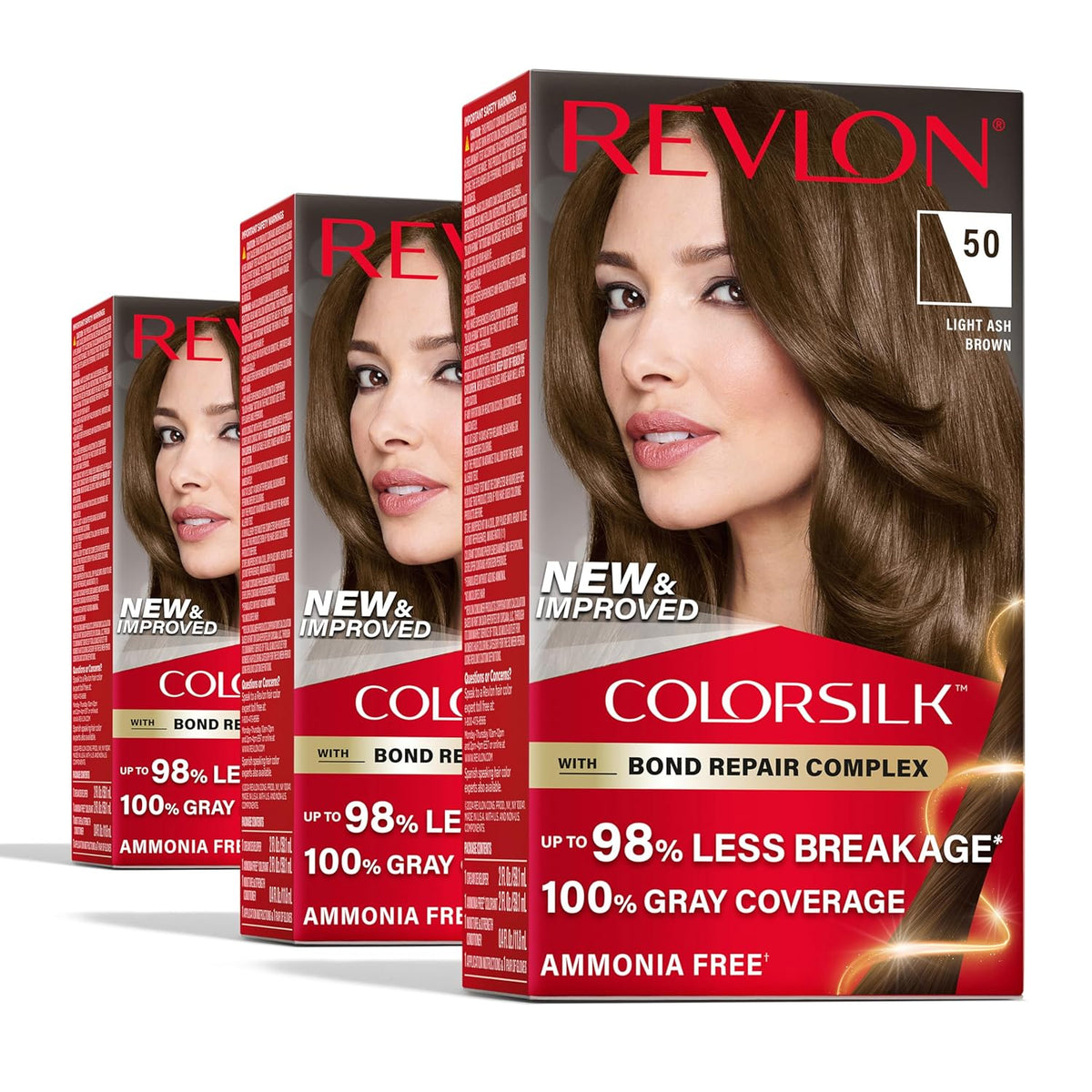 Revlon ColorSilk with Bond Repair Complex, Permanent Hair Color, 100% Gray Coverage, Ammonia Free Hair Dye, Vegan Keratin, 50 Light Ash Brow