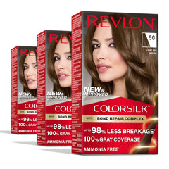 Revlon ColorSilk with Bond Repair Complex, Permanent Hair Color, 100% Gray Coverage, Ammonia Free Hair Dye, Vegan Keratin, 50 Light Ash Brow