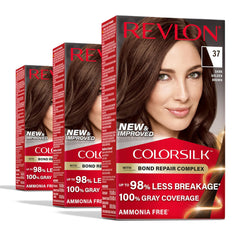 Revlon ColorSilk with Bond Repair Complex, Permanent Hair Color, 100% Gray Coverage, Ammonia Free Hair Dye, Vegan Keratin, 37 Dark Golden Brown