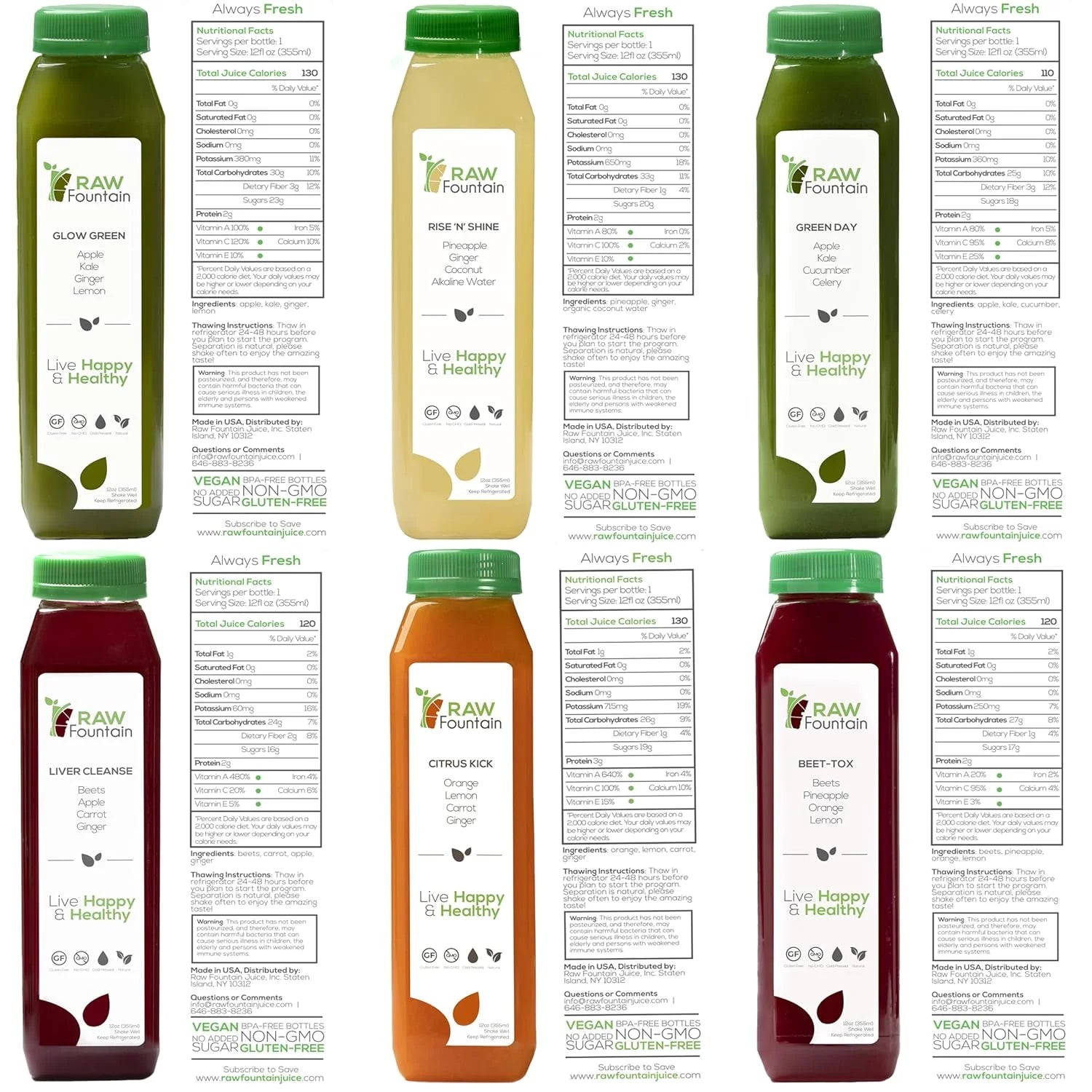 3 Day Juice Cleanse by Raw Fountain، 18 زجاجة 12 أونصة، 3 shots of ginger.