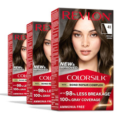 Revlon ColorSilk with Bond Repair Complex, Permanent Hair Color, 100% Gray Coverage, Ammonia Free Hair Dye, Vegan Keratin, 41 Medium Brown