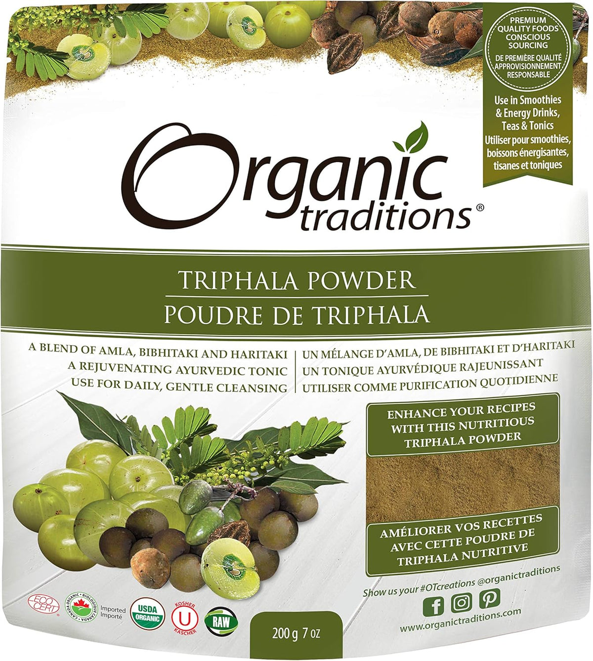 Organic Traditions Triphala Powder | 200 g | Blend of Amla, Bibhitaki, and Haritaki | Ayurvedic Rejuvenating Tonic for Daily Cleansing