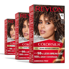 Revlon ColorSilk with Bond Repair Complex, Permanent Hair Color, 100% Gray Coverage, Ammonia Free Hair Dye, Vegan Keratin, 43 Medium Golden Brown