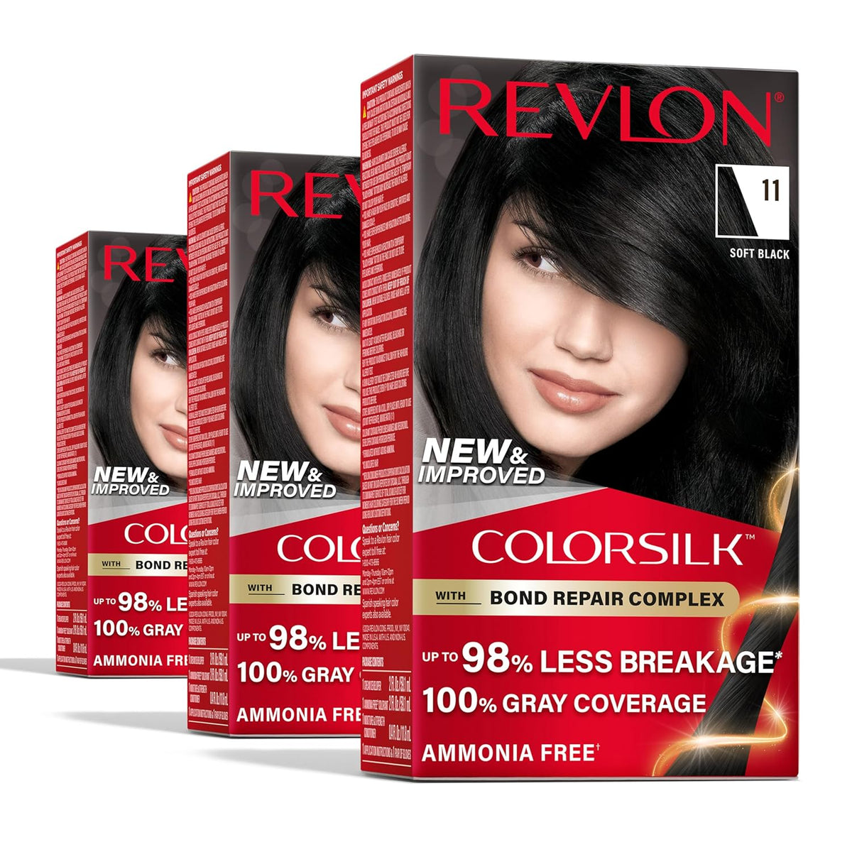 صبغة الشعر الدائمة ColorSilk من Revlon مع مركب Bond Repair، تغطية 100% للشعر الرمادي، صبغة شعر خالية من الأمونيا، كيراتين نباتي، 11 أسود ناعم