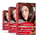 REVLON Colorsilk - صبغة شعر دائمة اللون، لون بنى فاتح مع تغطية كاملة للشعر الأبيض.