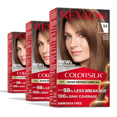 Revlon ColorSilk with Bond Repair Complex, Permanent Hair Color, 100% Gray Coverage, Ammonia Free Hair Dye, Vegan Keratin, 54 Light Golden Brown