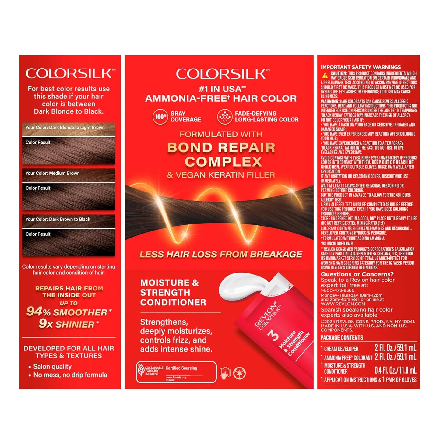 Revlon ColorSilk with Bond Repair Complex, Permanent Hair Color, 100% Gray Coverage, Ammonia Free Hair Dye, Vegan Keratin, 20 Brown Black