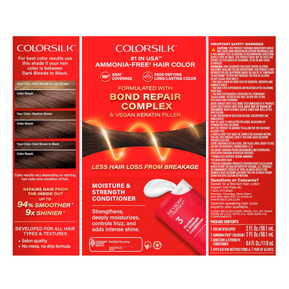 Revlon ColorSilk with Bond Repair Complex, Permanent Hair Color, 100% Gray Coverage, Ammonia Free Hair Dye, Vegan Keratin, 20 Brown Black