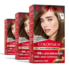 Revlon ColorSilk with Bond Repair Complex, Permanent Hair Color, 100% Gray Coverage, Ammonia Free Hair Dye, Vegan Keratin, 51 Light Brown